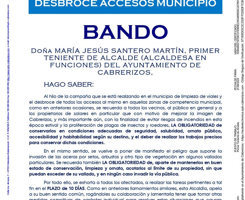 Campaña limpieza viaria y desbroce accesos municipio