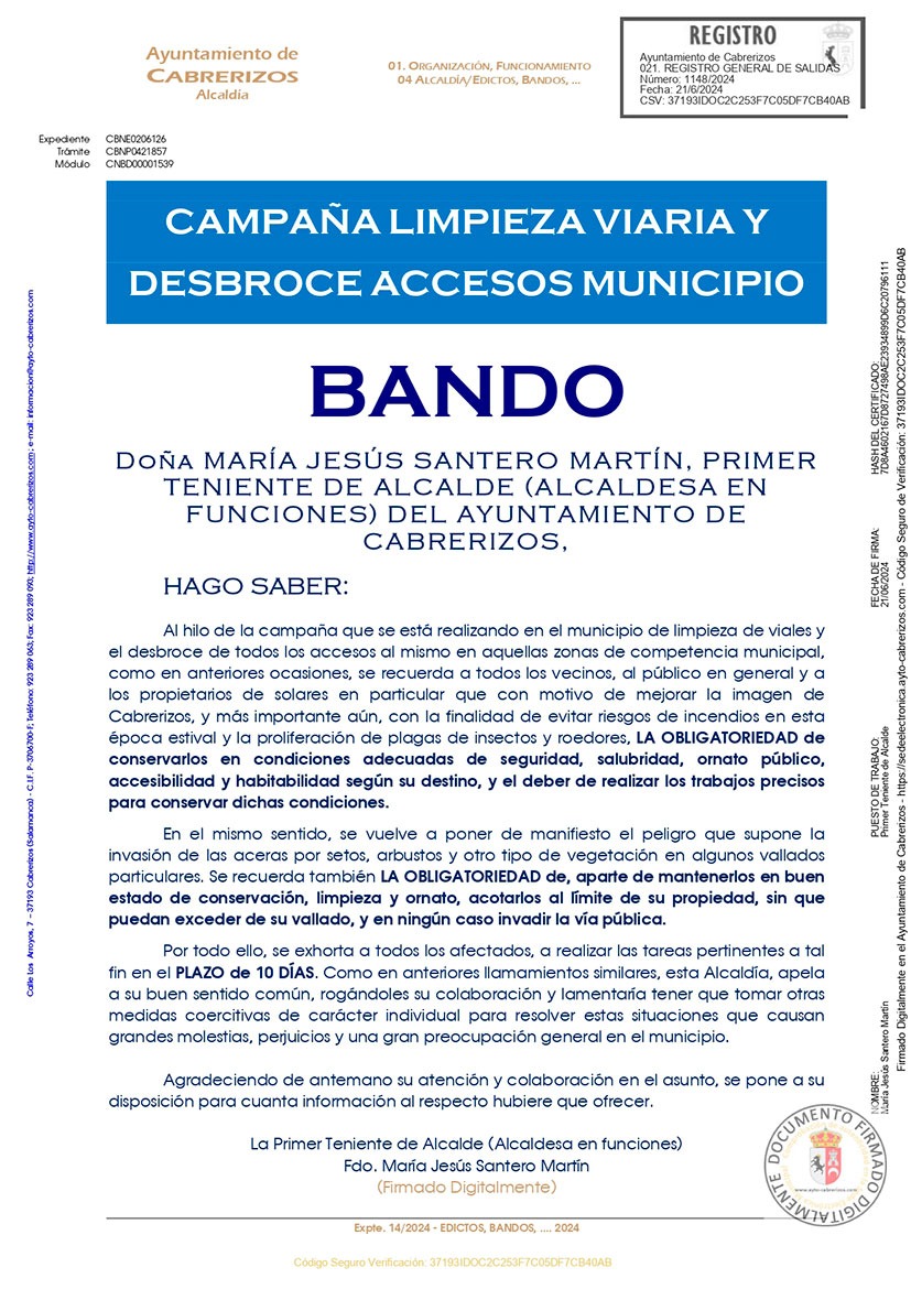 Campaña limpieza viaria y desbroce accesos municipio