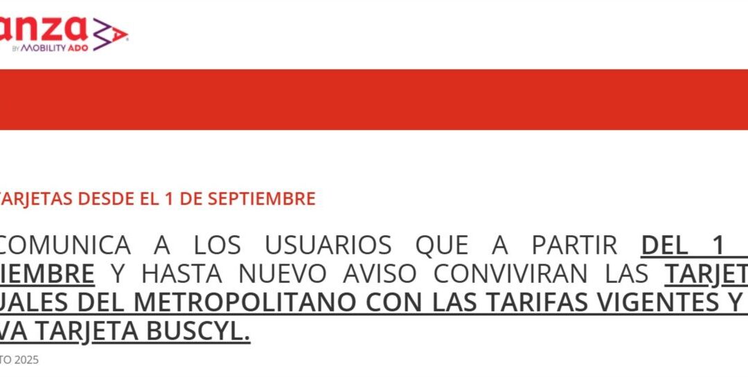 Aviso. Tarjetas transporte metropolitano
