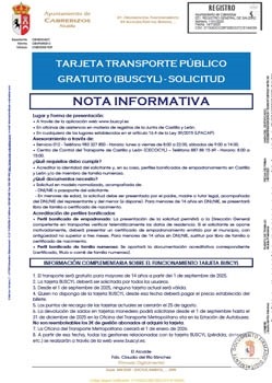 Tarjeta BUSCYL. Nota informativa